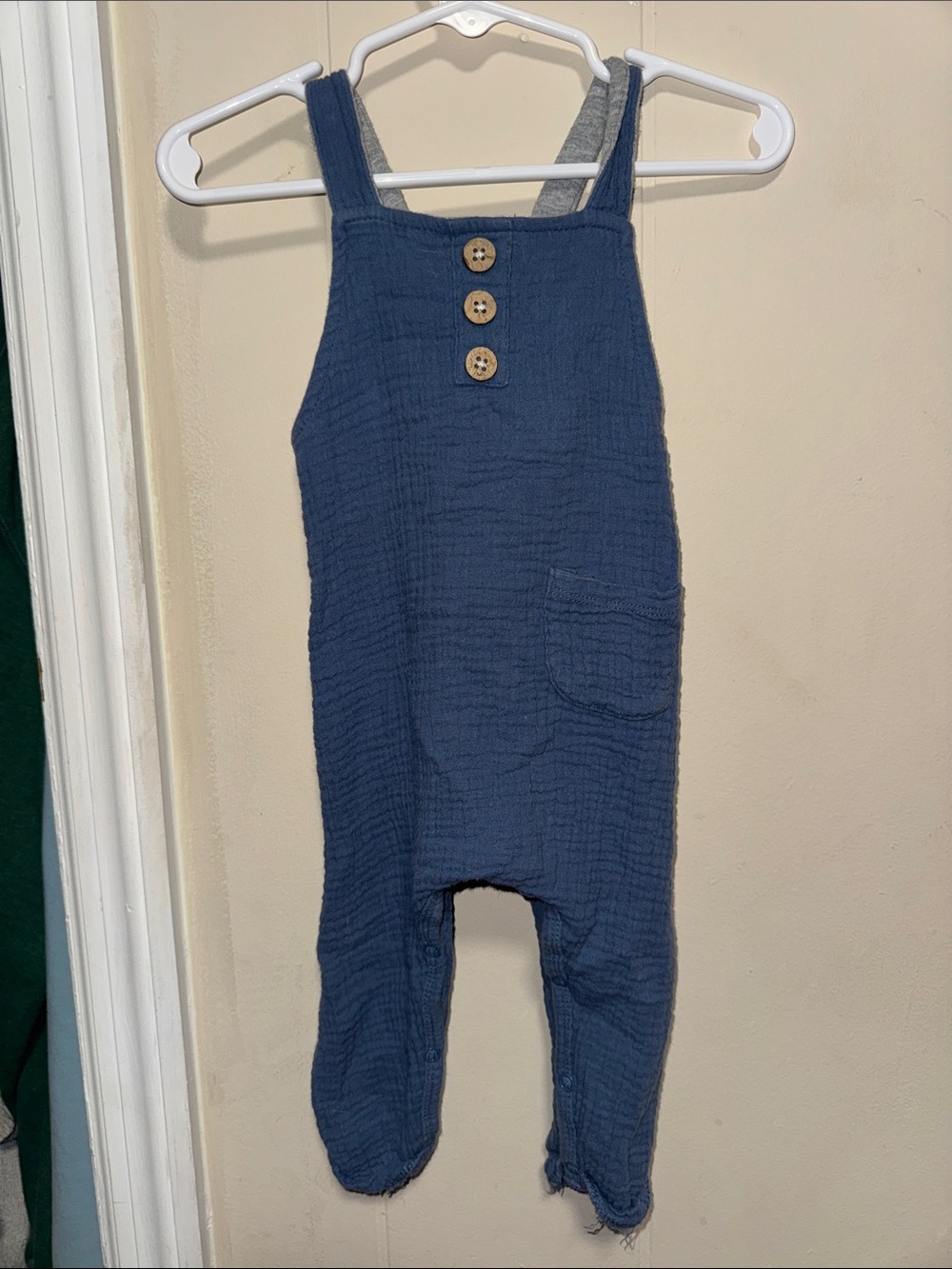Mud Pie Navy Blue Cotton Gauze Romper with Wooden Buttons